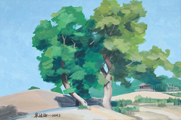 19年3月《新疆沙漠中的胡楊林》紙面粉彩52x76cm.jpg