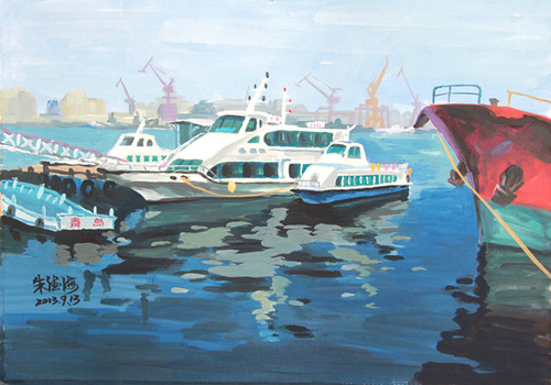13年《快艇碼頭》紙面粉彩40x50cm.jpg